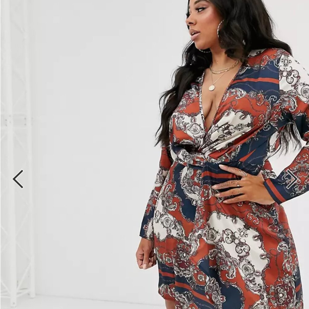 Missguided Long Sleeve Scarf Print Dress | US 14